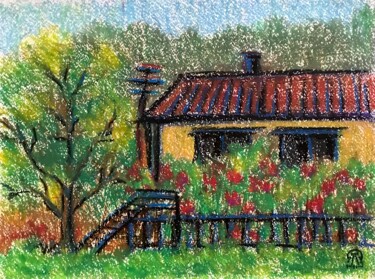 Dibujo titulada "Front Garden" por Larissa Lukaneva, Obra de arte original, Pastel