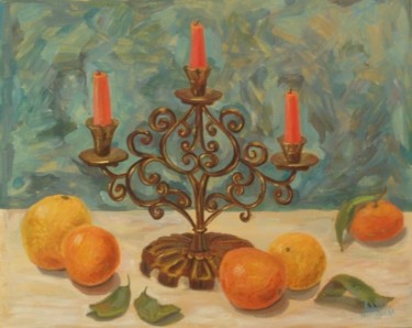 Painting titled "Still Life with Can…" by Larissa Lukaneva, Original Artwork, Oil