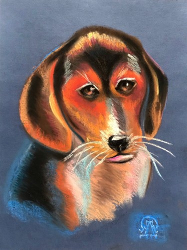 Zeichnungen mit dem Titel "Puppy" von Larissa Lukaneva, Original-Kunstwerk, Pastell