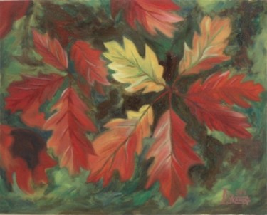 Painting titled "Red Oak Branch" by Larissa Lukaneva, Original Artwork, Oil