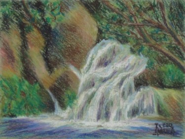 Dessin intitulée "Waterfall in the Fo…" par Larissa Lukaneva, Œuvre d'art originale, Autre