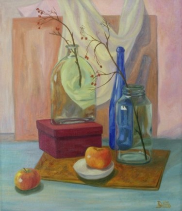 Painting titled "Still Life with Red…" by Larissa Lukaneva, Original Artwork, Oil