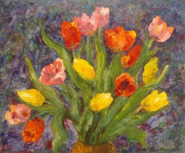 Schilderij getiteld "Tulips" door Larissa Lukaneva, Origineel Kunstwerk, Olie