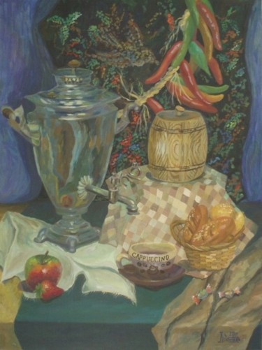Painting titled "Tea, coffee..." by Larissa Lukaneva, Original Artwork, Oil