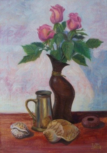 Peinture intitulée "Still Life with Ros…" par Larissa Lukaneva, Œuvre d'art originale, Huile