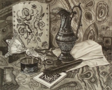 Drawing titled "Still Life with Fea…" by Larissa Lukaneva, Original Artwork, Other