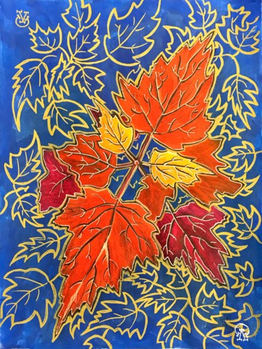 Dibujo titulada "Maple Twig" por Larissa Lukaneva, Obra de arte original, Tinta