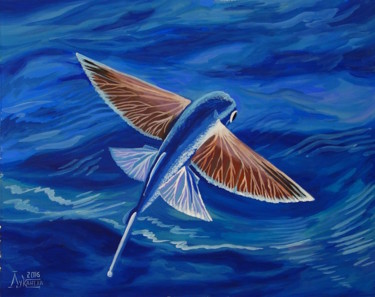 Картина под названием "Летучая рыба" - Larissa Lukaneva, Подлинное произведение искусства, Гуашь