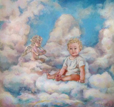 Schilderij getiteld "FLIGHT IN THE CLOUDS" door Ilgonis Rinkis, Origineel Kunstwerk, Olie