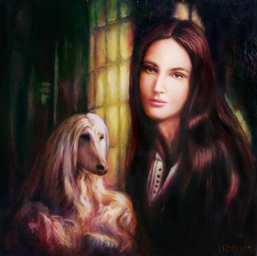 Pintura intitulada "WOMAN WITH WIND DOG" por Ilgonis Rinkis, Obras de arte originais, Óleo