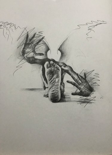 Drawing titled "Psikoz rings" by Enes Kılınç, Original Artwork, Charcoal