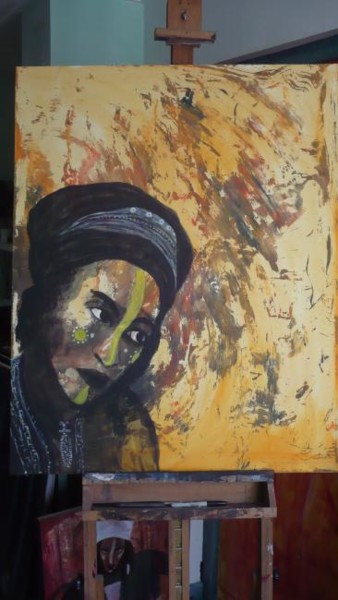 Peinture intitulée "visage d'afrique" par Dominique Dumont, Œuvre d'art originale