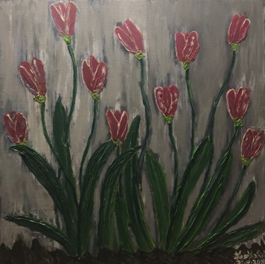 Painting titled "Pink Tulips" by Eng. Jose Ventura, Original Artwork, Acrylic