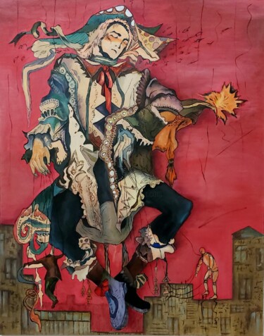 Malerei mit dem Titel "Tightrope walker" von Engo, Original-Kunstwerk, Öl