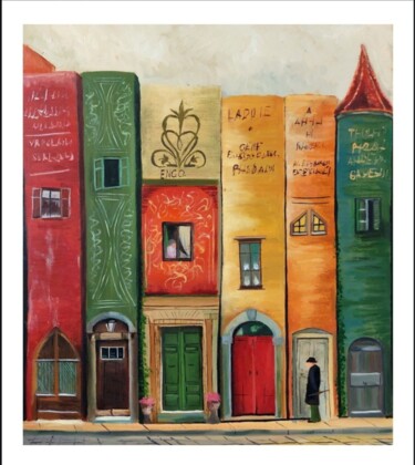 Painting titled "scholar's city" by Engo, Original Artwork, Oil