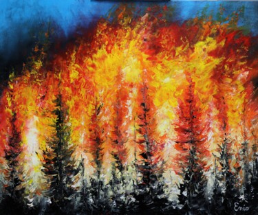 Pintura titulada "n-333-incendie-en-c…" por Enio Maccazzola, Obra de arte original, Oleo