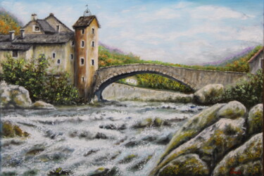 Pintura titulada "N°347 VUE DU PONT D…" por Enio Maccazzola, Obra de arte original, Oleo Montado en Bastidor de camilla de m…