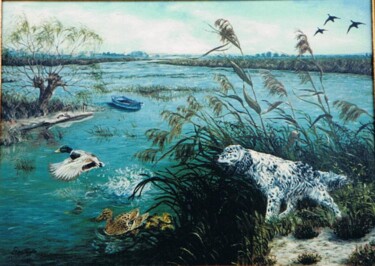 Peinture intitulée "030-chiens-a-l-arrê…" par Enio Maccazzola, Œuvre d'art originale, Huile