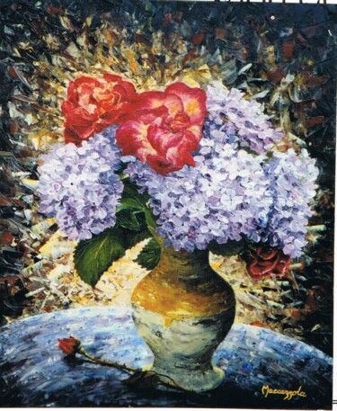 Painting titled "134-bouquet-aux-tro…" by Enio Maccazzola, Original Artwork, Oil