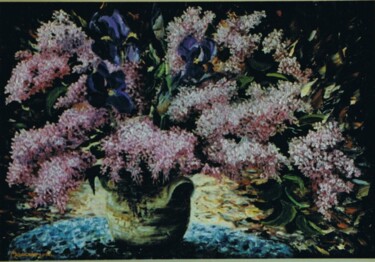 Painting titled "160-lilas-et-iris-1…" by Enio Maccazzola, Original Artwork, Oil