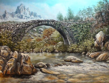 Painting titled "N°316 PONT DE PIERRE" by Enio Maccazzola, Original Artwork, Oil