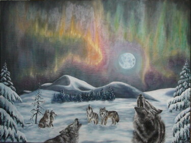 Painting titled "N° 318 LES LOUPS et…" by Enio Maccazzola, Original Artwork, Oil Mounted on Wood Stretcher frame
