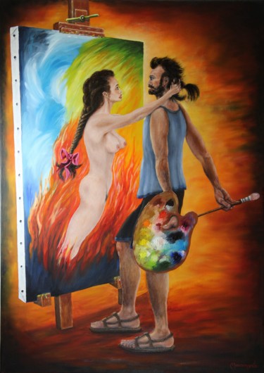 N°339 LE FANTASME DU PEINTRE Peinture intitulée "N°339 LE FANTASME D…" par Enio, Œuvre d'art originale, Huile Monté sur Châssis en bois