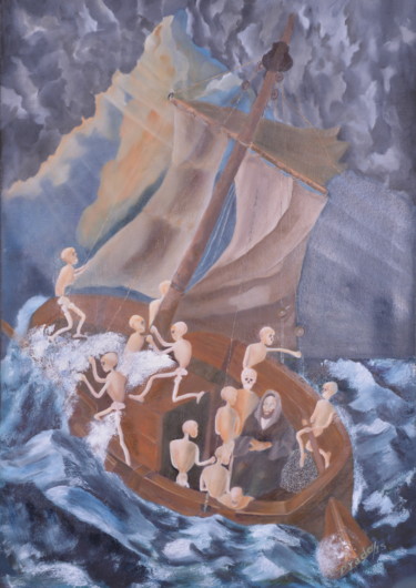 Malerei mit dem Titel "Storm in Gelilee" von Enkart, Original-Kunstwerk, Öl