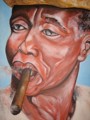 Peinture intitulée "Fumeur de havane" par Muriel Vic, Œuvre d'art originale