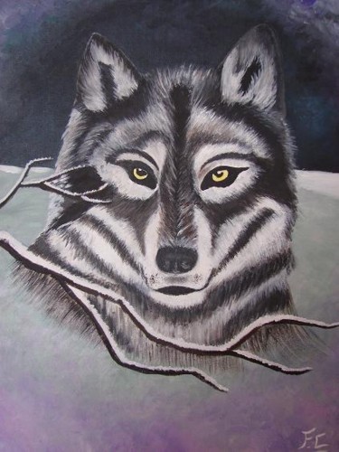 Peinture intitulée "Le husky" par Fiona Caldone, Œuvre d'art originale