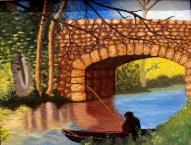 Peinture intitulée "Le pêcheur" par Fiona Caldone, Œuvre d'art originale