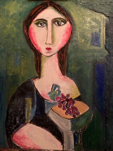 Painting titled "dona amb raim" by Enric Hernaez, Original Artwork, Oil