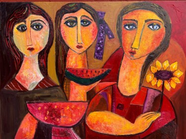Painting titled "tres figures" by Enric Hernaez, Original Artwork, Oil