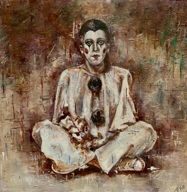 Painting titled "Pierrot" by Enrica Toffoli, Original Artwork, Acrylic Mounted on Wood Panel