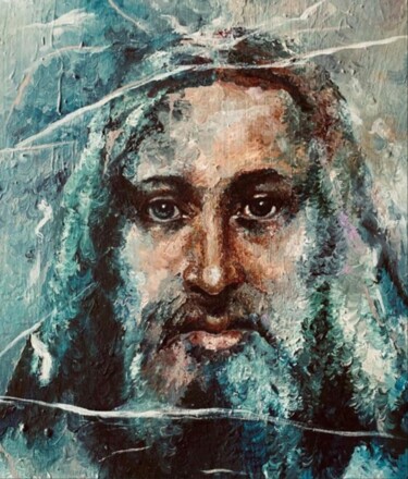 Peinture intitulée "L'Uomo della Sindone" par Enrica Toffoli, Œuvre d'art originale, Acrylique Monté sur Panneau de bois