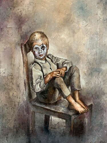 Painting titled "Il Bambino con la M…" by Enrica Toffoli, Original Artwork, Acrylic Mounted on Wood Panel