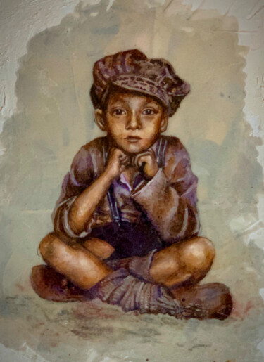 Painting titled "L'Enfant qui attend" by Enrica Toffoli, Original Artwork, Acrylic Mounted on Wood Panel