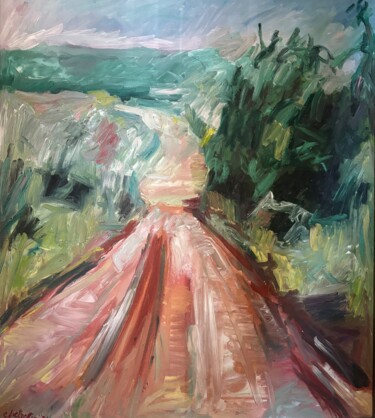 Pintura titulada "Strada di campagna" por Enrico Petrolini, Obra de arte original, Oleo Montado en Bastidor de camilla de ma…