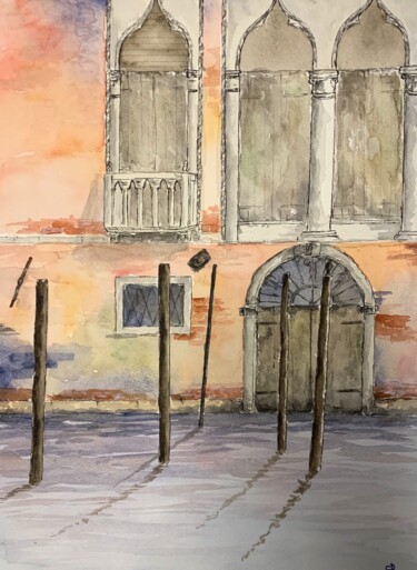 Pintura intitulada "Rio di Venezia" por Enrico Romagnolo, Obras de arte originais, Aquarela