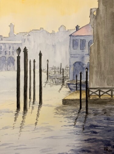 Peinture intitulée "Canal Grande Venezia" par Enrico Romagnolo, Œuvre d'art originale, Aquarelle