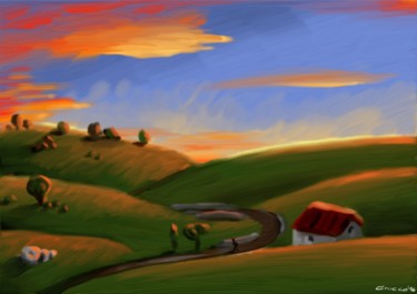 Digital Arts titled "Sunset Hills" by Chicco, Original Artwork, Digital Painting