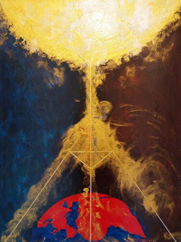 Schilderij getiteld "portatore di luce" door Enrico Torricelli, Origineel Kunstwerk, Acryl Gemonteerd op Frame voor houten b…