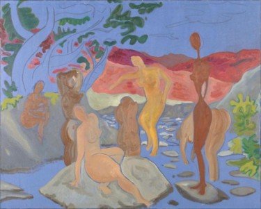 Pintura titulada "Set dones al riu" por Enric Santamaria Eulogio, Obra de arte original