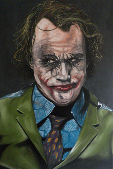 Painting titled "The Joker - Heath L…" by Enrique Escolar Hernández, Original Artwork, Oil Mounted on Wood Stretcher frame