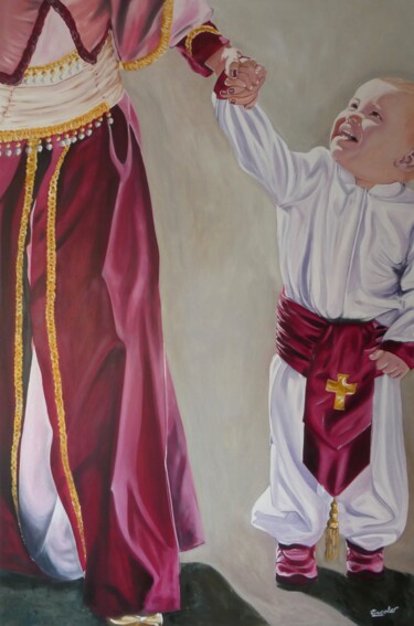 Schilderij getiteld "Inicio de Fiestas" door Enrique Escolar Hernández, Origineel Kunstwerk, Olie Gemonteerd op Frame voor h…