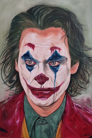 Painting titled "The Joker - Joaquin…" by Enrique Escolar Hernández, Original Artwork, Oil Mounted on Wood Stretcher frame