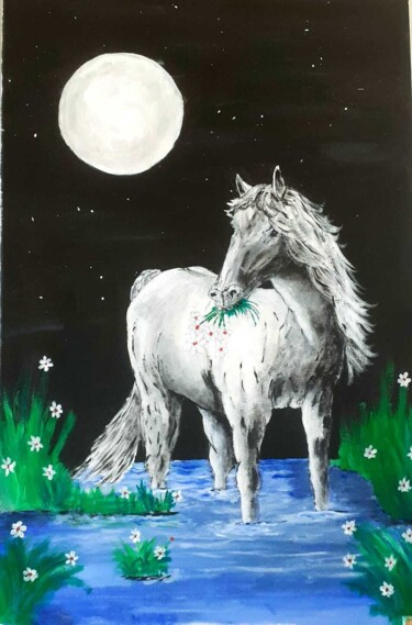 Pintura titulada "Caballo de luna" por Enrique Torres Gómez, Obra de arte original, Acrílico