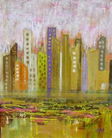 Pintura titulada "Amanece la ciudad" por Enrique Galindo Bonilla, Obra de arte original