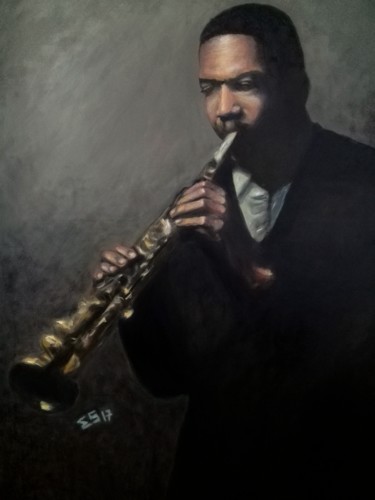 Painting titled "Jazz Man Coltrane" by Quits, Original Artwork, Oil