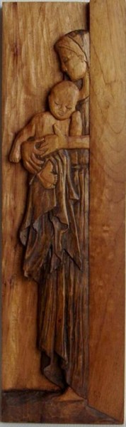 Escultura intitulada "Maria e o Menino" por Artedagraça, Obras de arte originais, Madeira